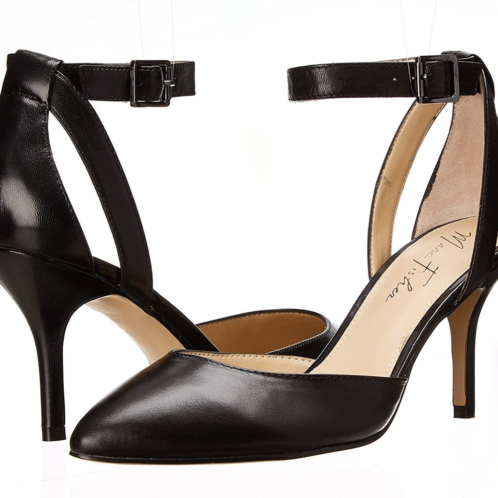 Marc Fisher Black Ankle Strap Heels Leather